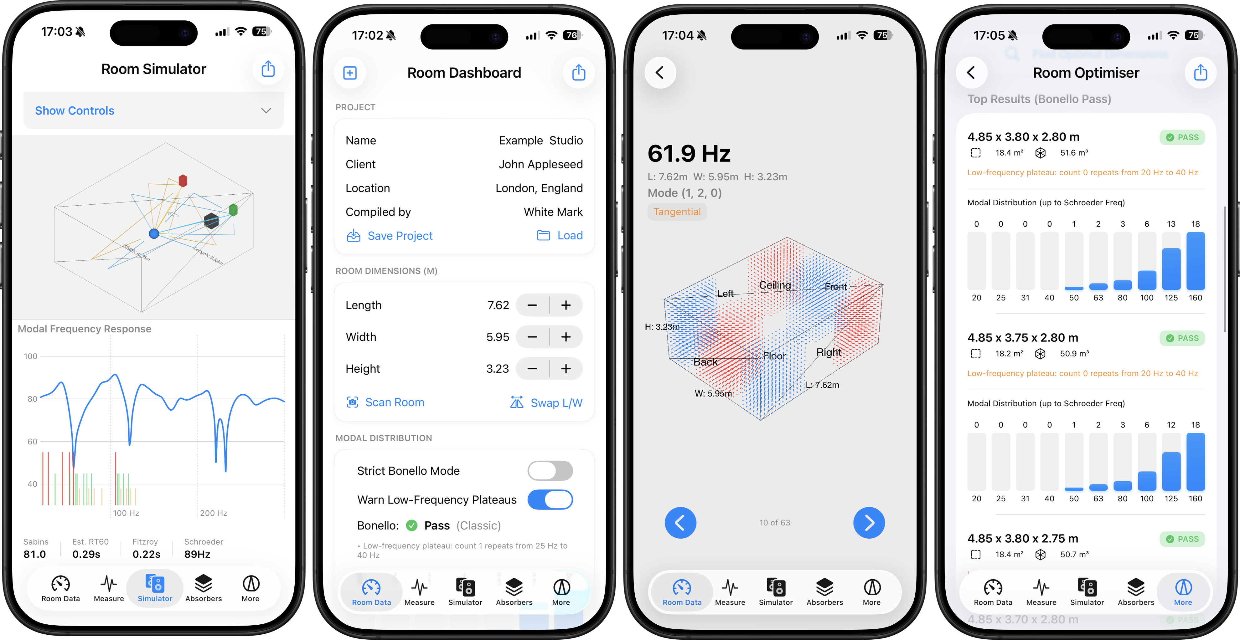 Views of the ios white mark app showing planning tools