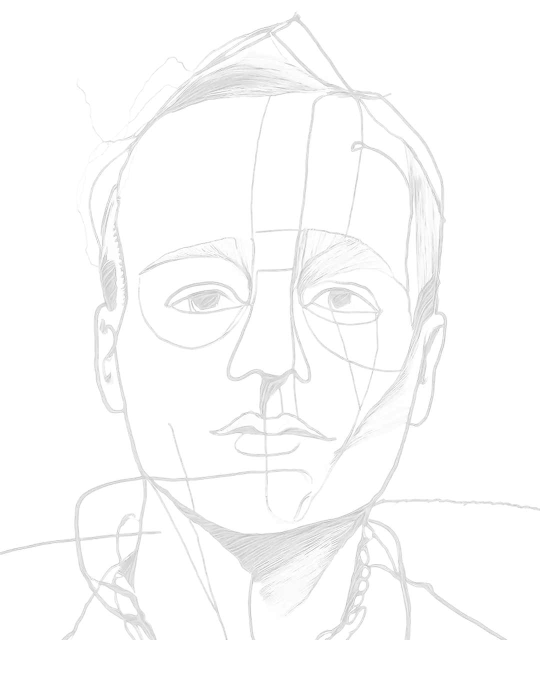 Abstract line drawing of a human face with geometric shapes and segmented features.