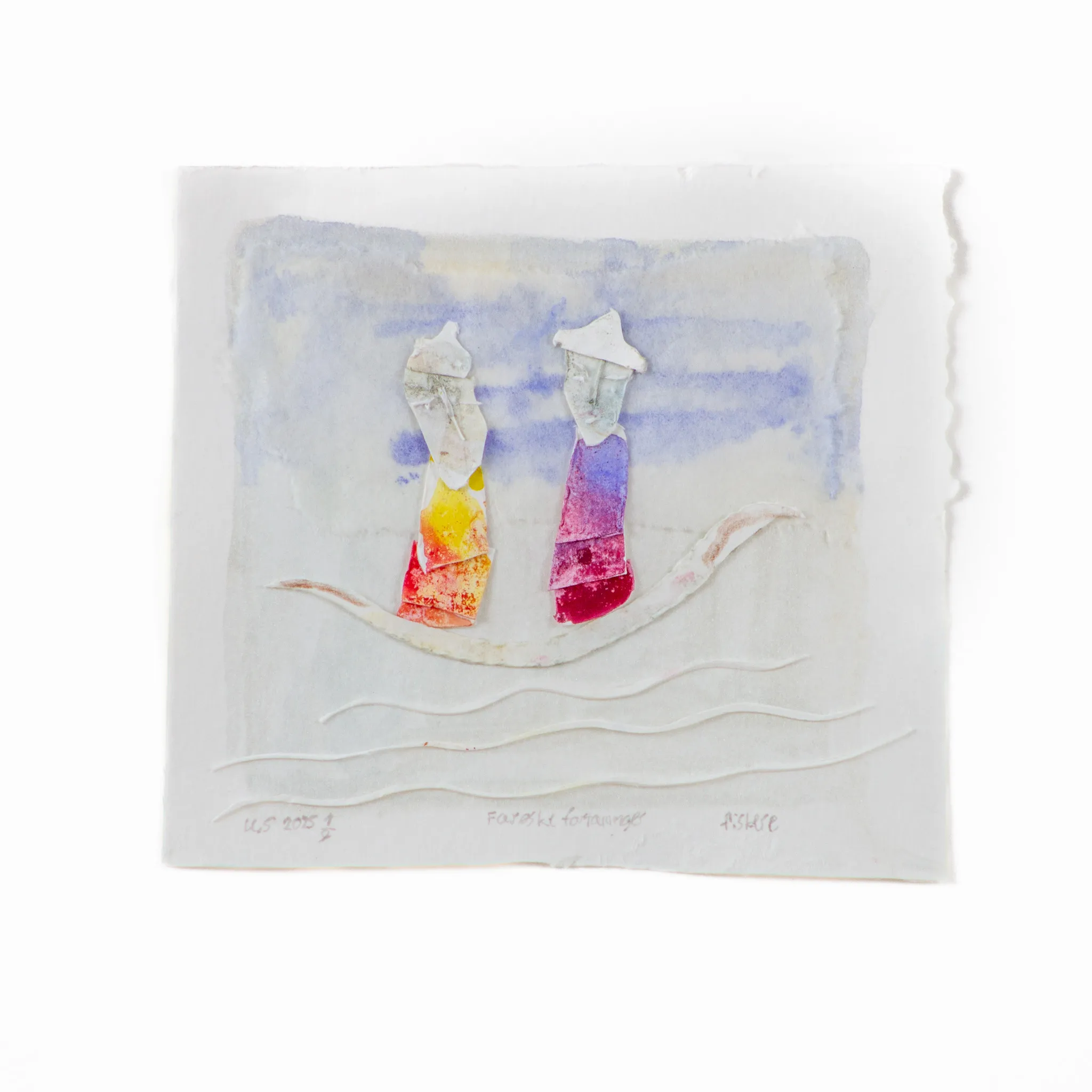 "Fiskere", by ulrik schjerbeck, watercolor on paperclip, 2025