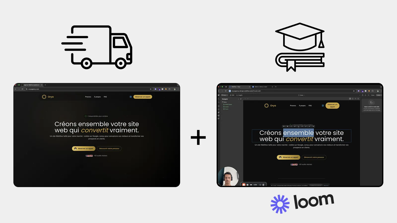 Livraison d'un site Webflow, et formation pour modifications via Loom