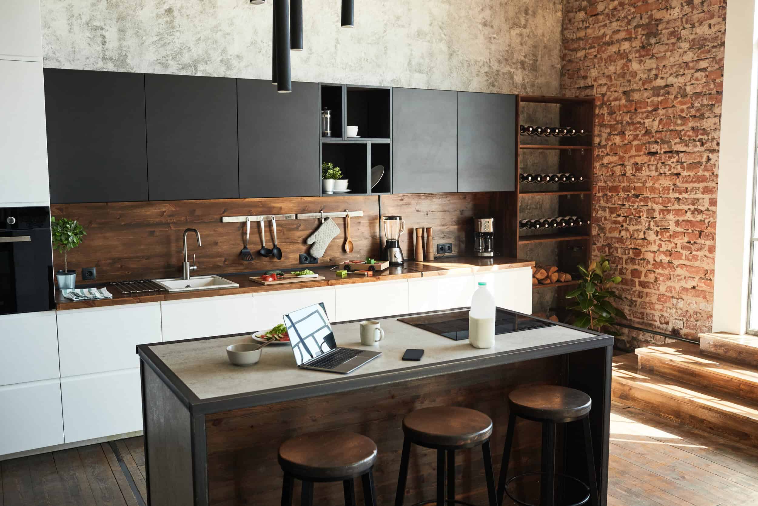 modern kitchen with custom wooden countertops and sleek cabinets
