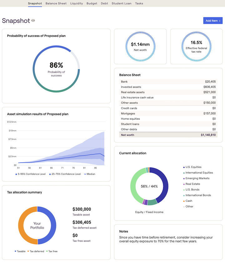Screenshot of financial planning software
