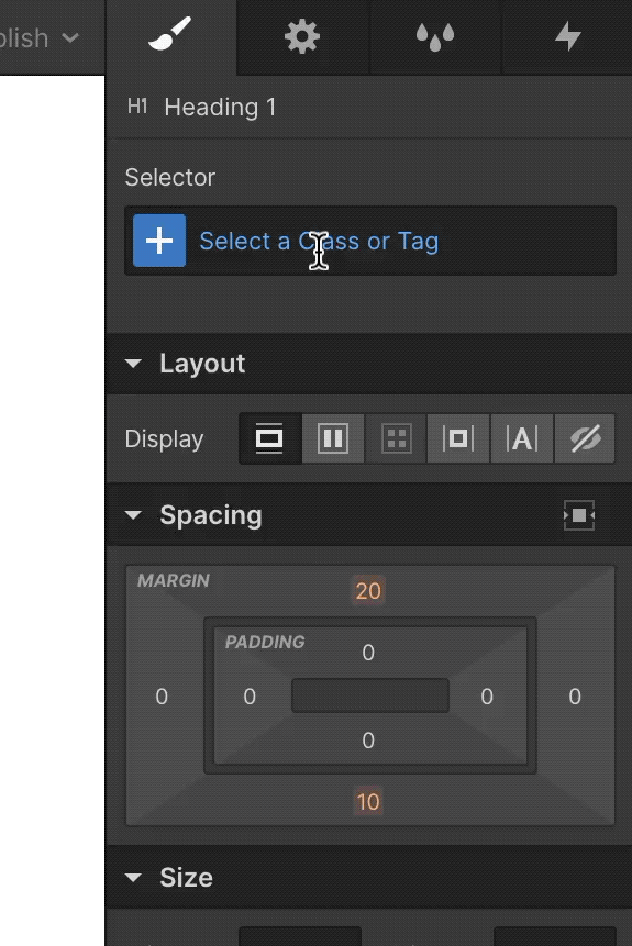 Select the base HTML tag from the selector menu options.