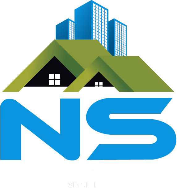 NS logo with blue skyscrapers and green houses symbolizing real estate