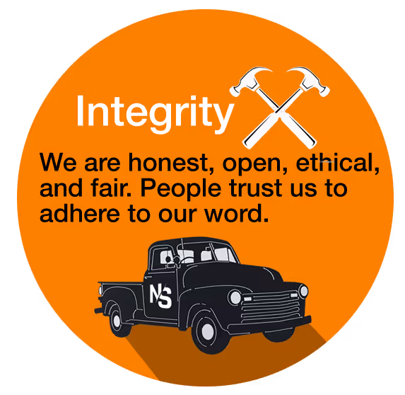 Integrity concept graphic with crossed hammers and vintage truck
