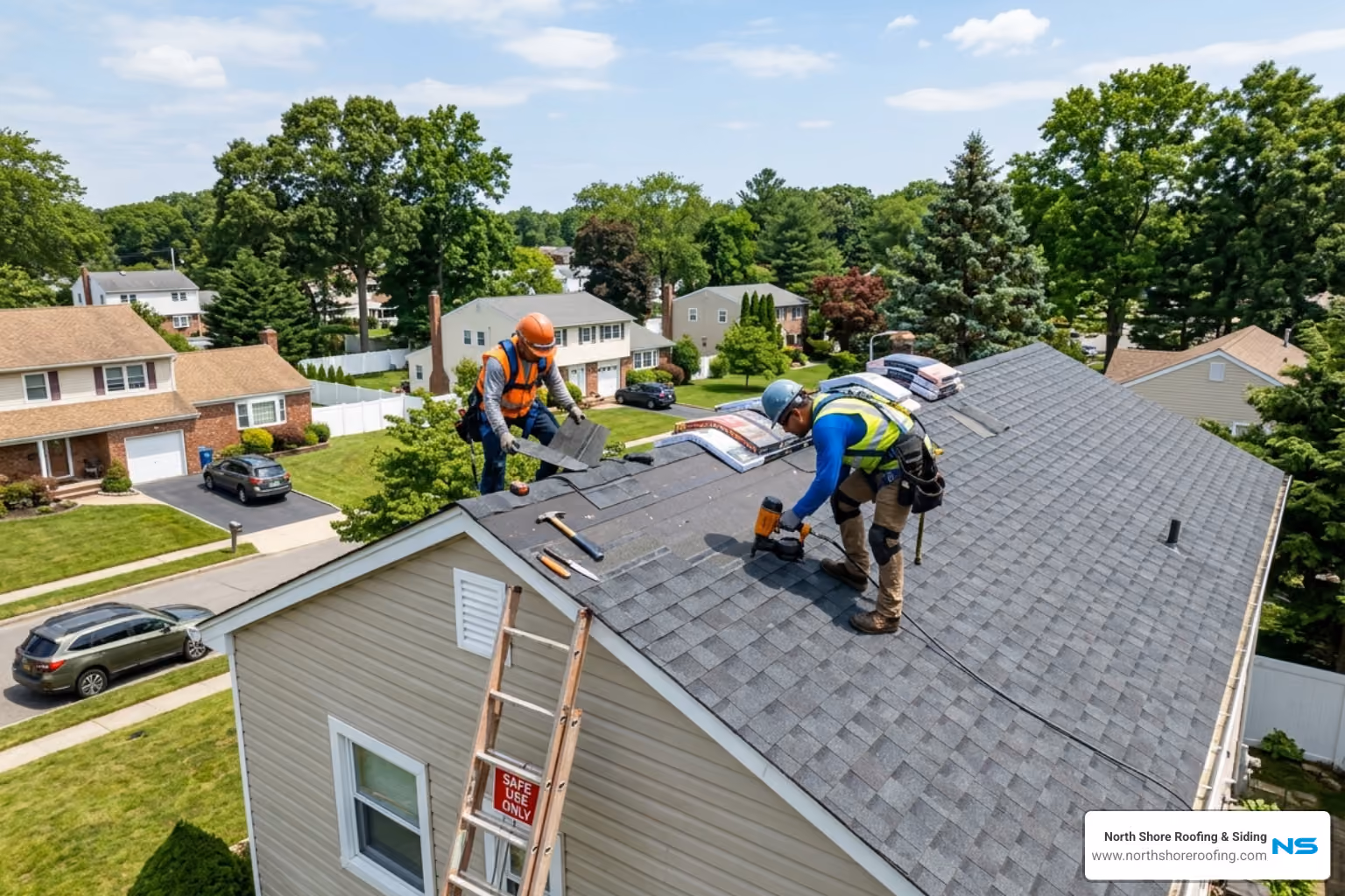 professional roofers on top of a nassa county home - Discover top roofers in Nassau County NY: GAF certified, licensed, insured. Expert residential/commercial installs, repairs in Long Island & Queens. Free estimates!