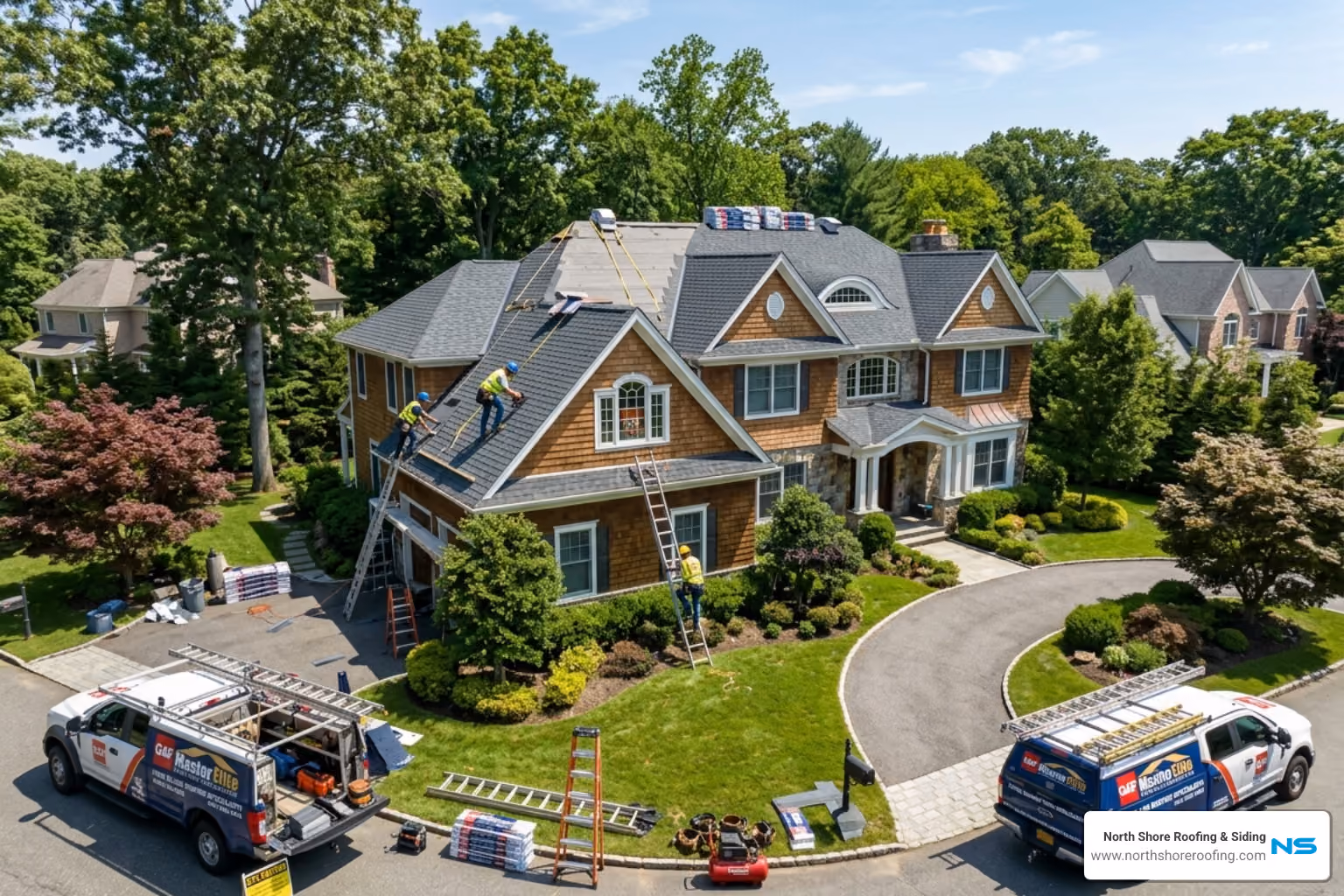 GAF Master Elite certified crew working in Locust Valley - roofers in nassau county ny GAF Master Elite certified crew working in Locust Valley - roofers in nassau county ny