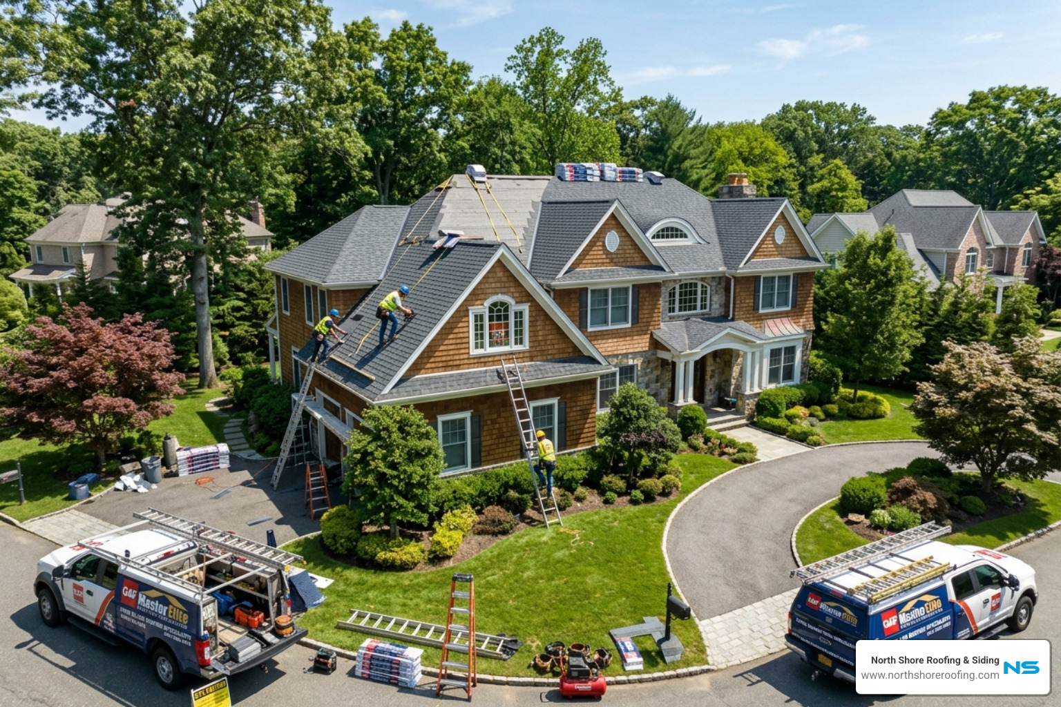 GAF Master Elite certified crew working in Locust Valley - roofers in nassau county ny