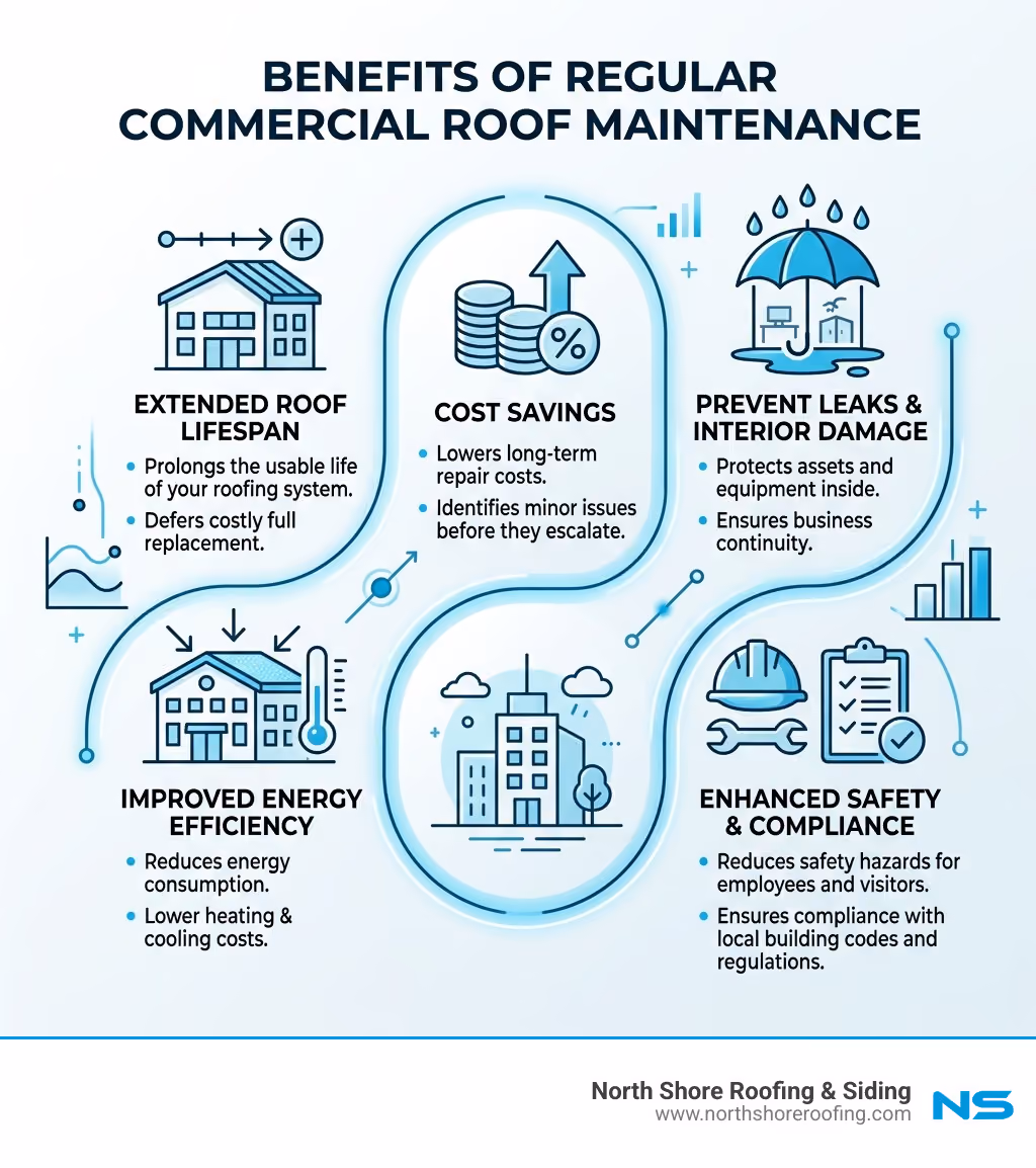 Infographic showing the benefits of regular commercial roof maintenance - commercial roof installation contractor Infographic showing the benefits of regular commercial roof maintenance - commercial roof installation contractor