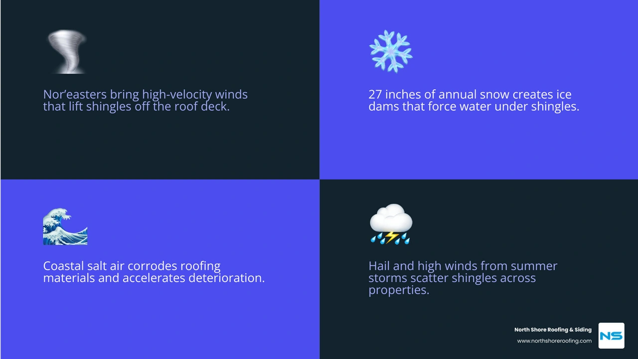 Common causes of roof deterioration in coastal New York including storms, ice dams, and salt air - roof repair suffolk Common causes of roof deterioration in coastal New York including storms, ice dams, and salt air - roof repair suffolk