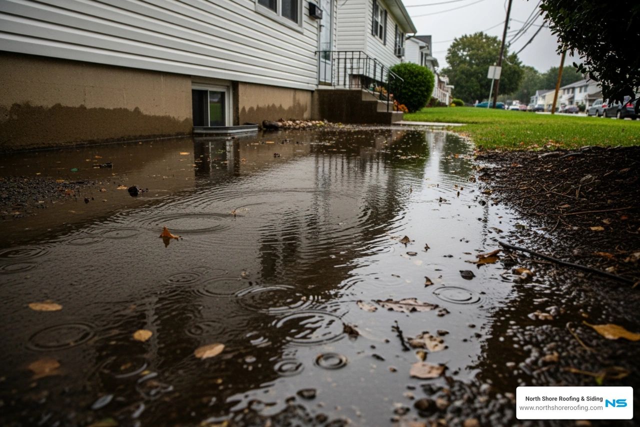 standing water near a home foundation in Queens NY standing water near a home foundation in Queens NY