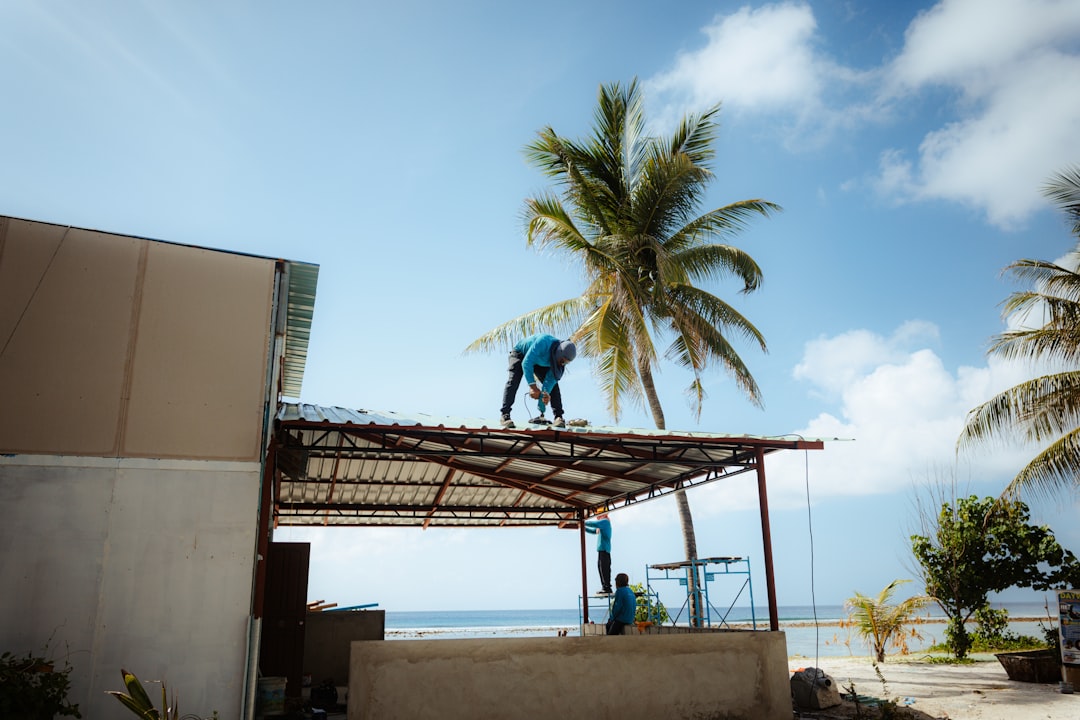 professional roofer installing a heavy-duty tarp on a damaged roof professional roofer installing a heavy-duty tarp on a damaged roof
