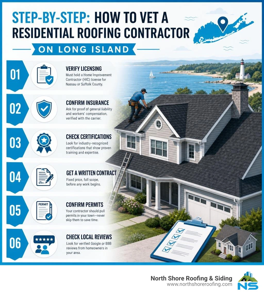 Step-by-step infographic: how to vet a residential roofing contractor on Long Island infographic Step-by-step infographic: how to vet a residential roofing contractor on Long Island infographic