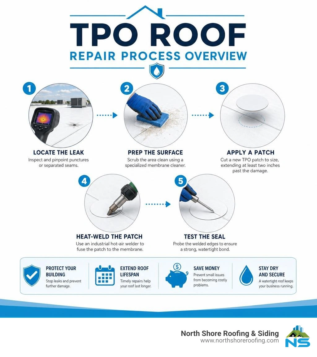 TPO roof repair process overview infographic TPO roof repair process overview infographic