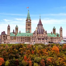 Iconic global government building representing international partnerships to drive innovation and economic growth.