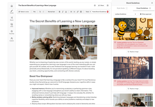 Three people smiling and looking at laptops in a cozy library setting, accompanying an article titled 'The Secret Benefits of Learning a New Language.'
