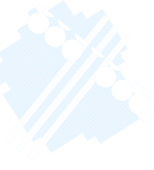 Abstract light blue grid pattern with white circles and diagonal white lines.