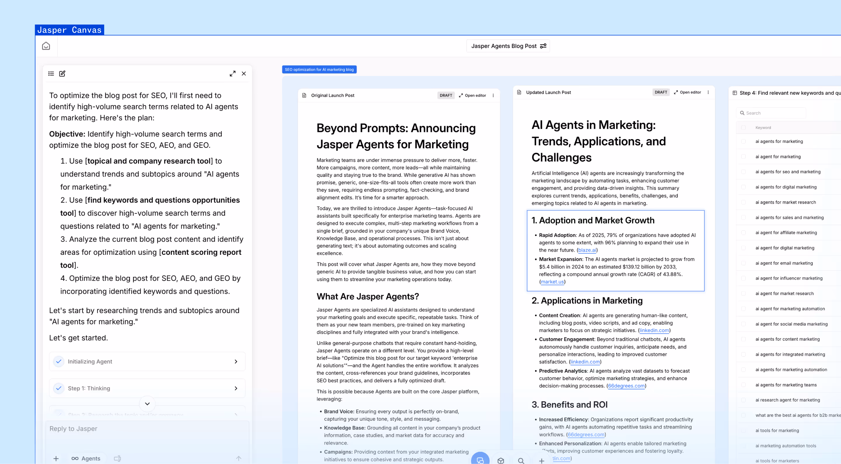 A conversation with Jasper Chat about optimizing some blog content for SEO