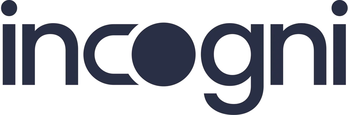Logo texte Incogni avec un cercle remplissant la lettre 'o'.