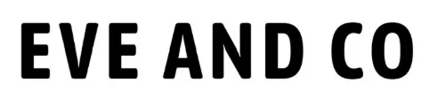 Texte en majuscules affichant 'EVE AND CO' en noir sur fond blanc.