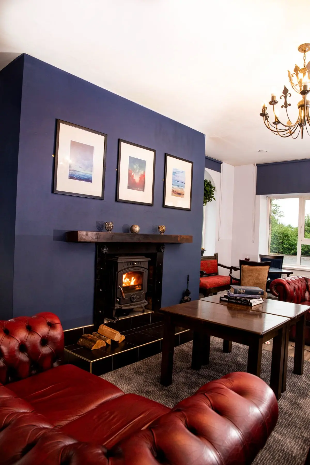 Cosy fireplace in the guest lounge