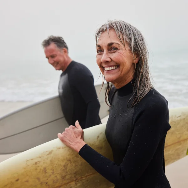 middle-aged woman surfing