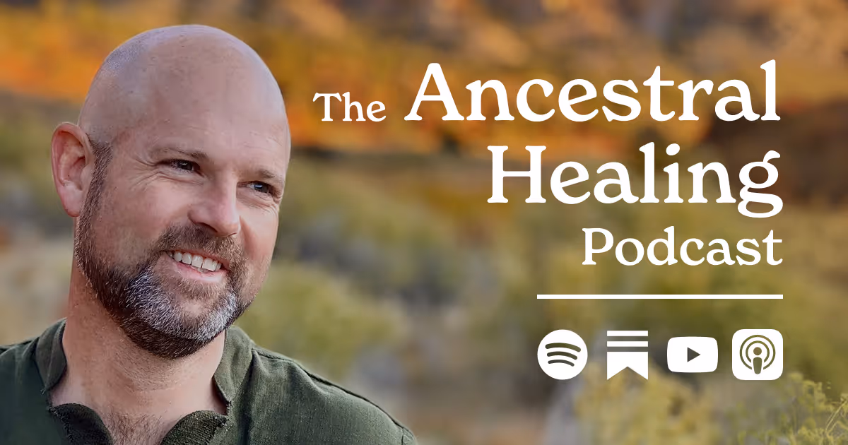 The Ancestral Healing Coach blog and podcast header featuring earthy spiritual imagery and text about ancestral lineage healing and ritual practices