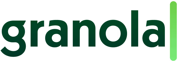 Text logo reading 'granola' in dark green lowercase letters with a vertical gradient green bar to the right.