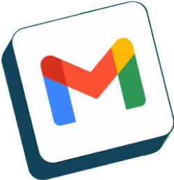 Google Gmail logo icon with red, yellow, green, and blue colors on a tilted white square background with a shadow.