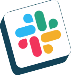 Slack logo with multicolored overlapping shapes on white background.