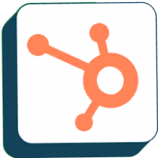 Orange HubSpot logo with a central circle connected to three smaller circles on a white background.