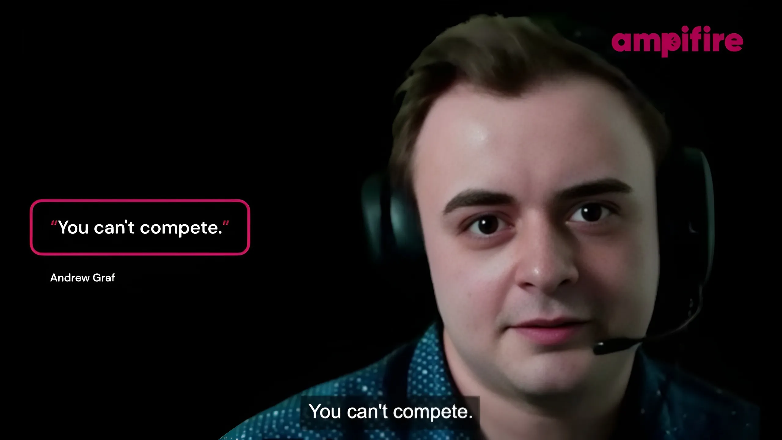 A young man with headphones speaks directly to the camera. Text on screen includes "You can't compete." and his name, Andrew Graf.