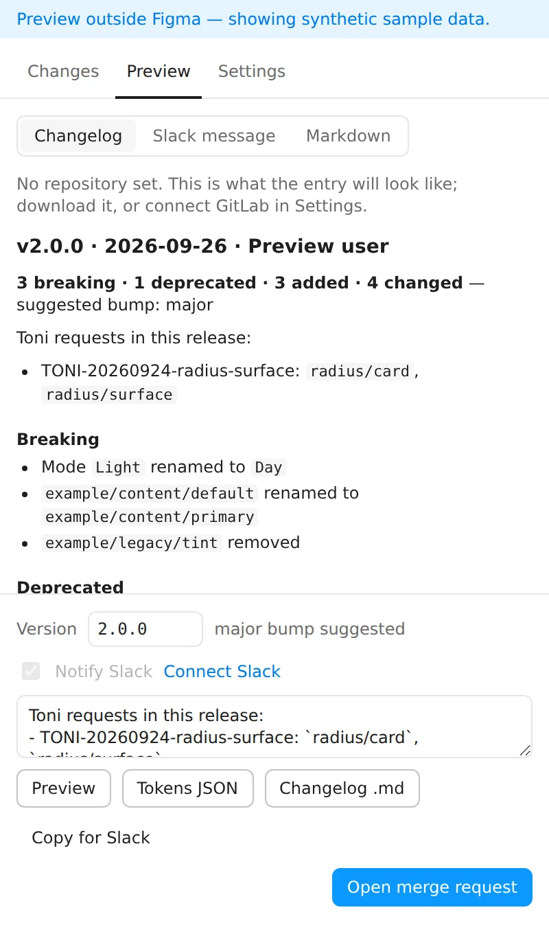 The same changelog preview in light theme.