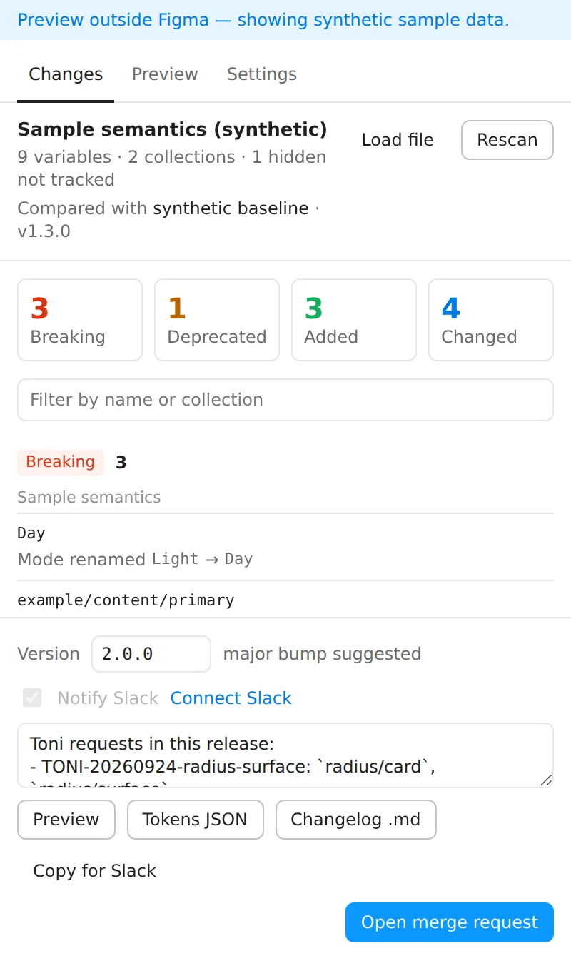 The same Changes tab in light theme.