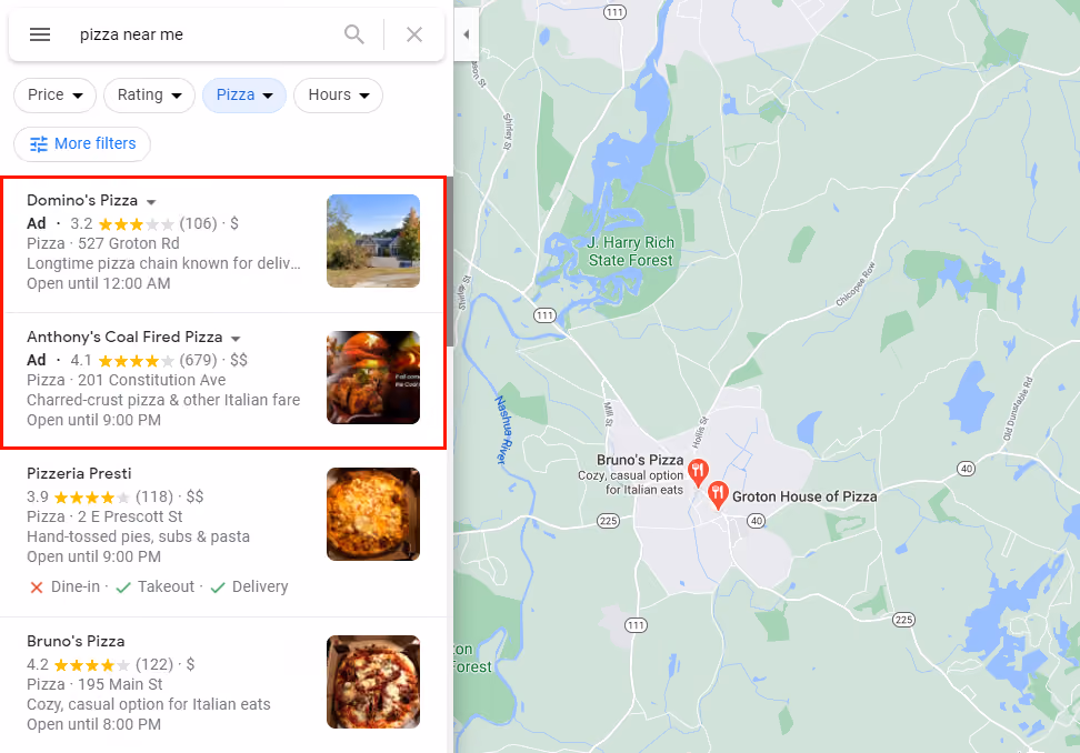 Demonstration of Google's local search ads