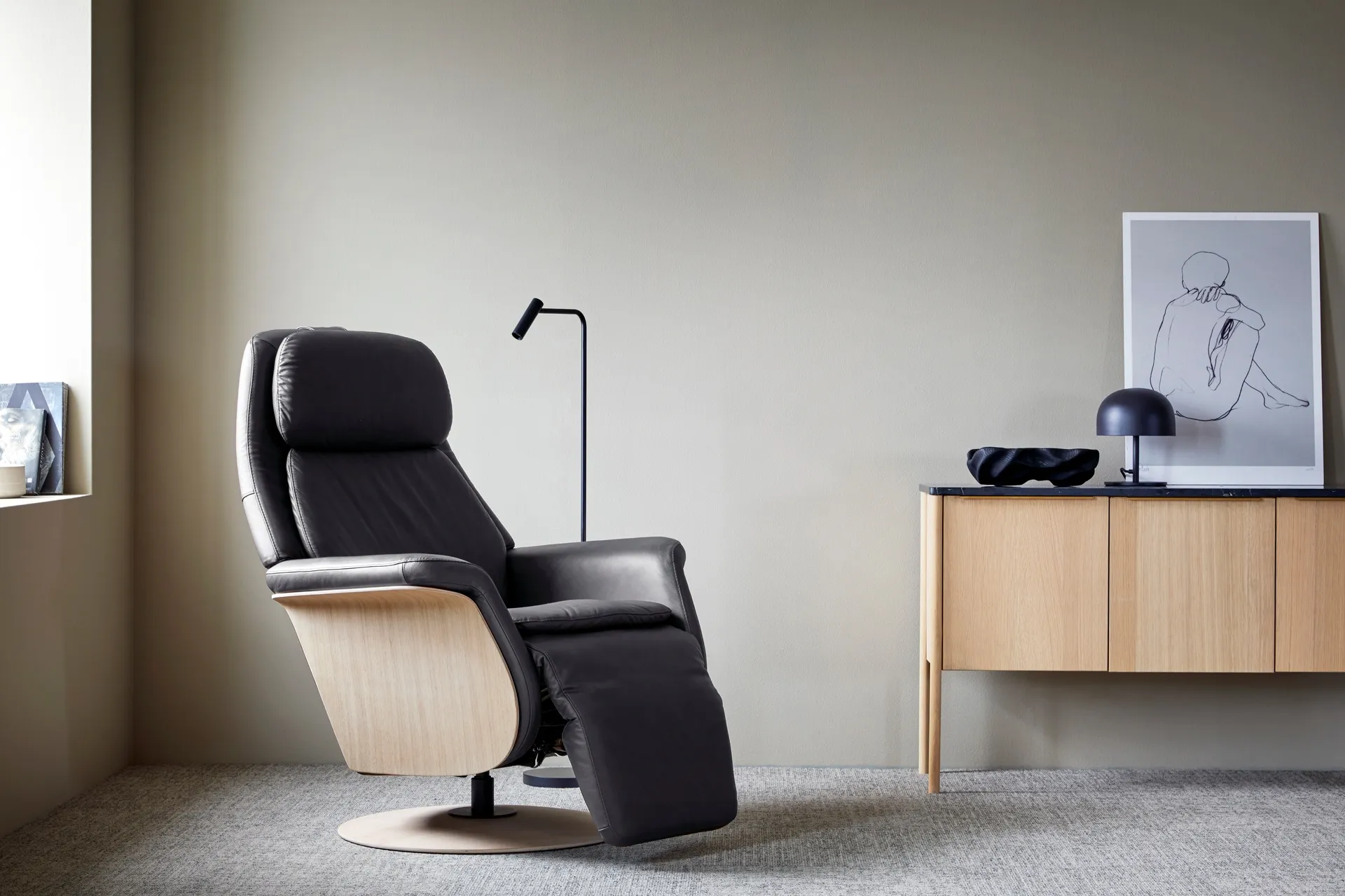 A black Stressless recliner 