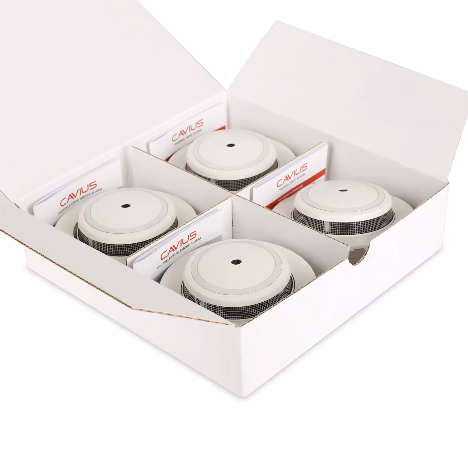 Open box of smoke alarms. 