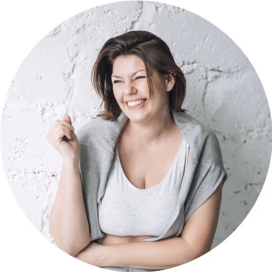 Middle-aged woman smiling. 