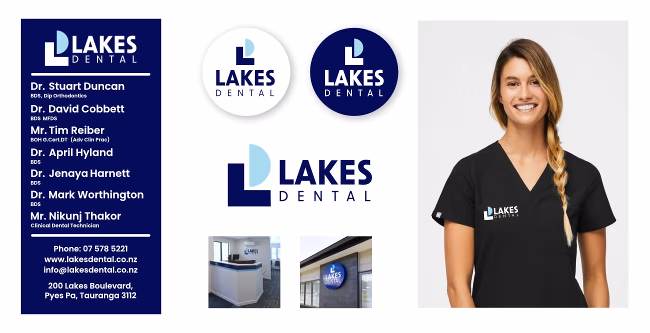 Lake's Dental Logos and Dental Nurse with black top.