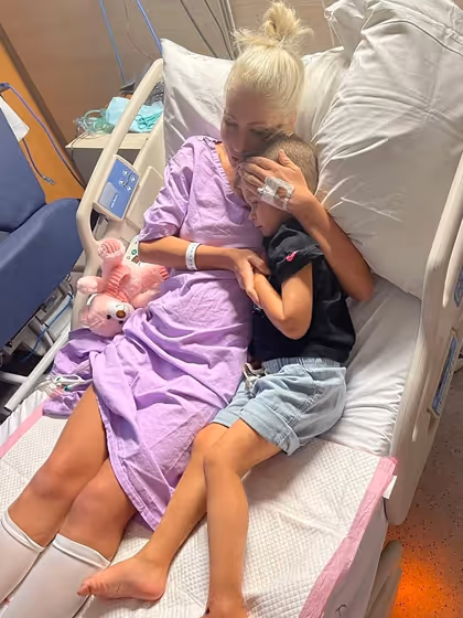 Charlene Dandoulis in hospital with son