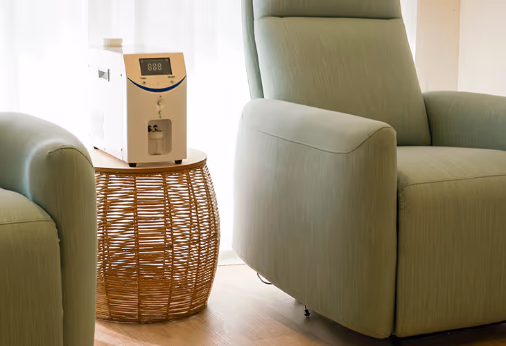 Molecular Hydrogen Green couch setup close up