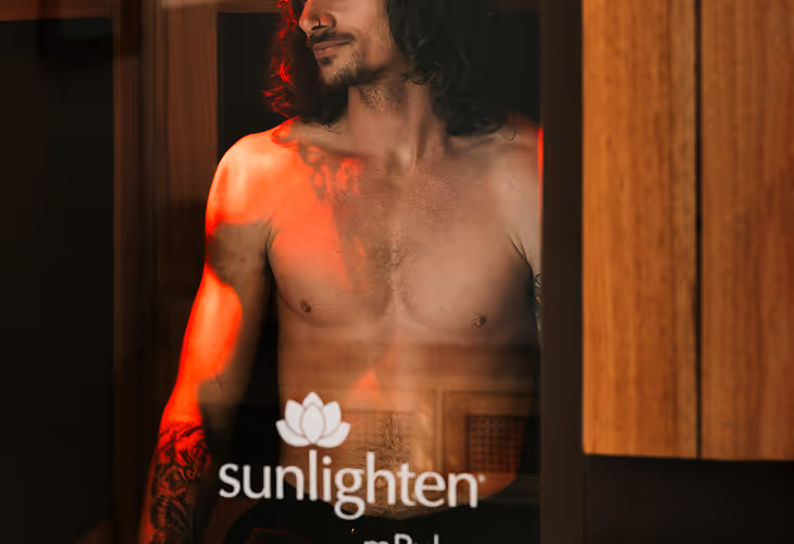 Infrared Sauna man appears behind window