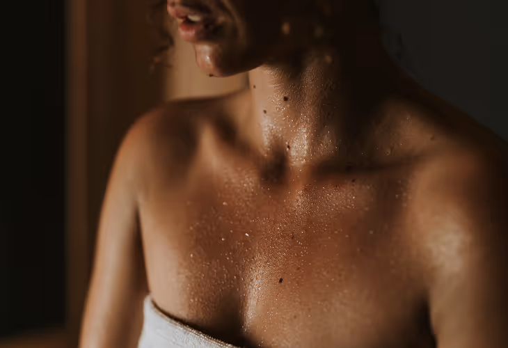 Contrast Therapy women sweating in sauna