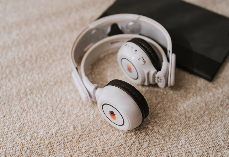 Brain Tap headphones on carpet