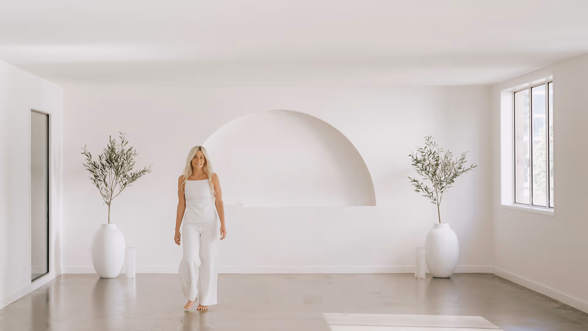 light event space with arcehd wall person blur