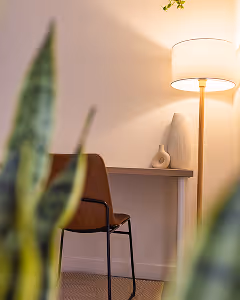 office chair with lamp and plants
