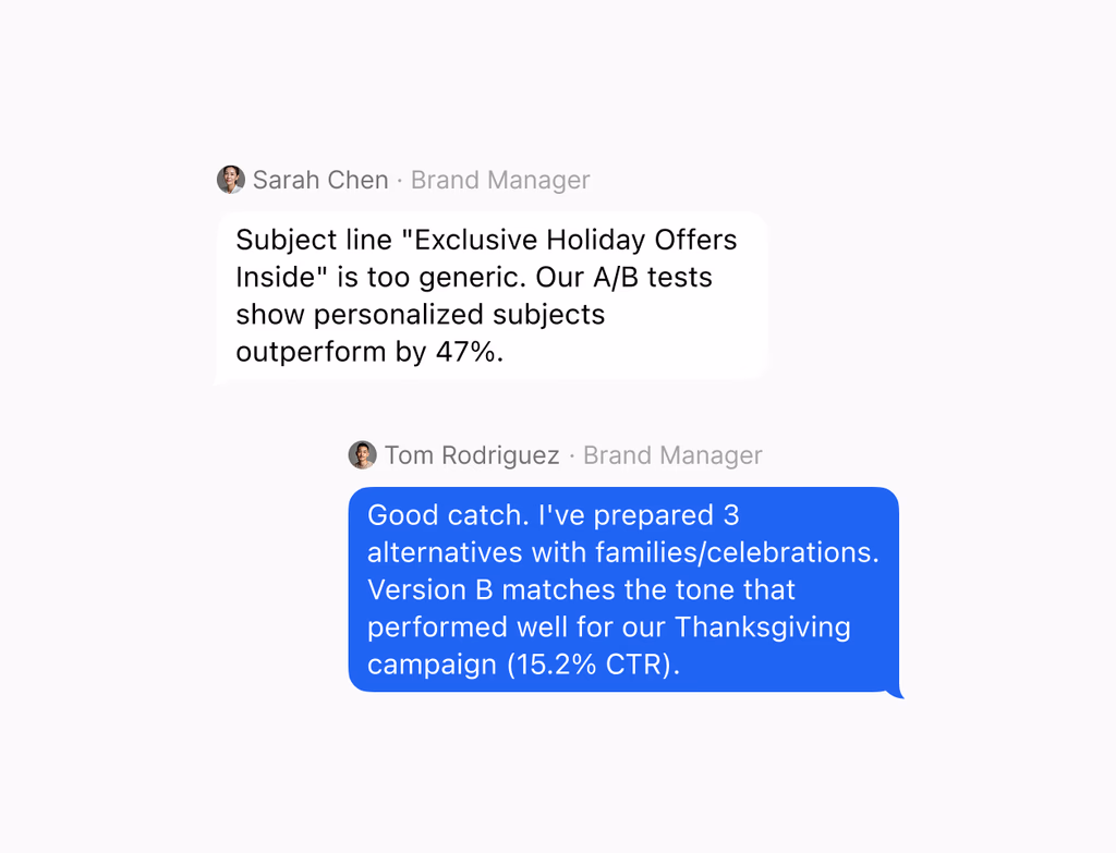 A clean, modern inbox UI showing multiple customer conversations from different channels, organized for easy replies.