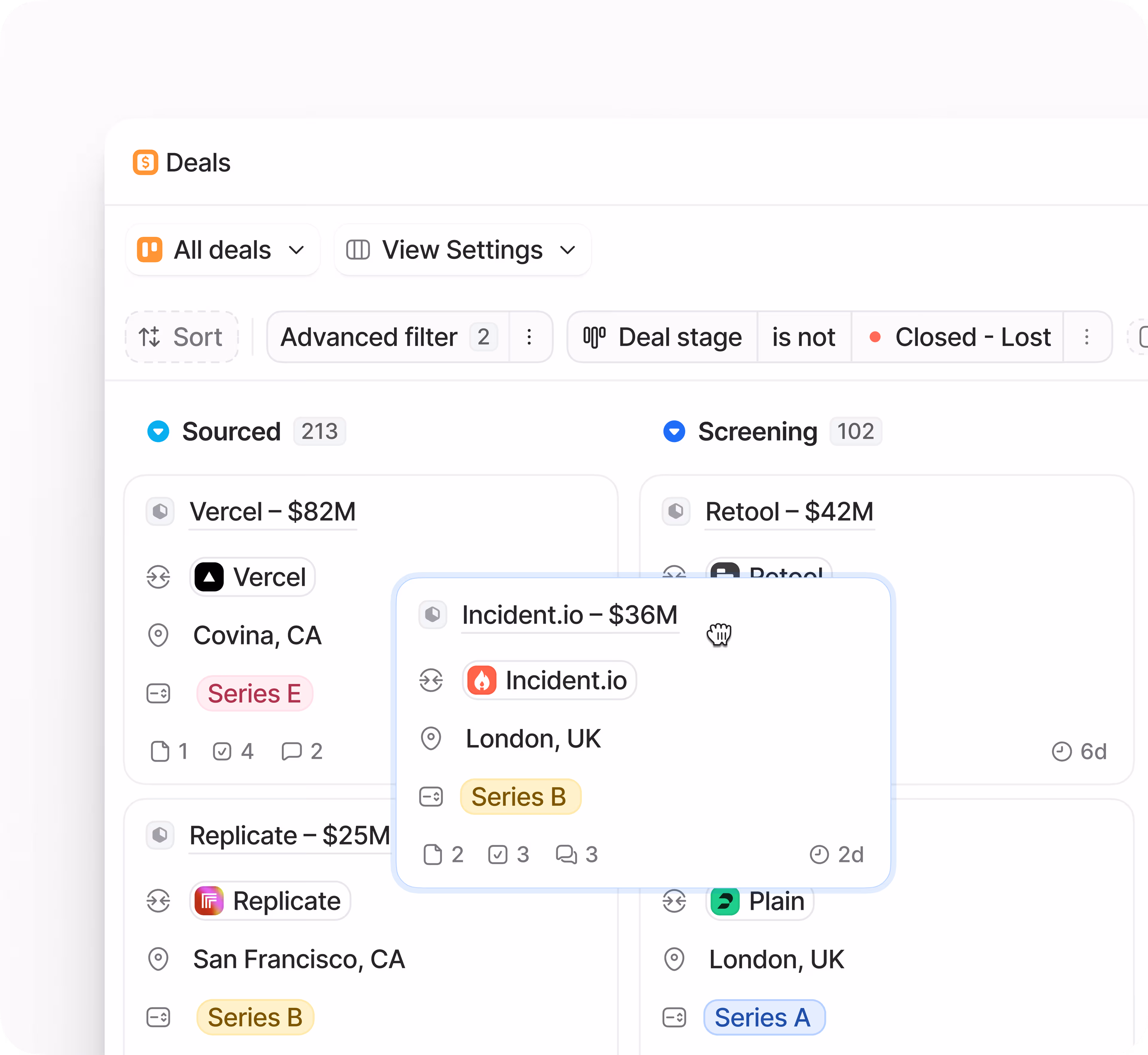 A customizable CRM UI with dashboards, forms, and pipelines that can be easily rearranged to fit any workflow.