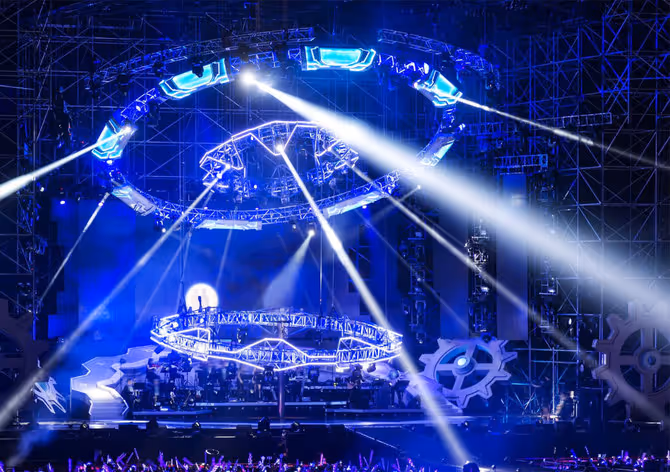 Event lighting and speakers at a live venue