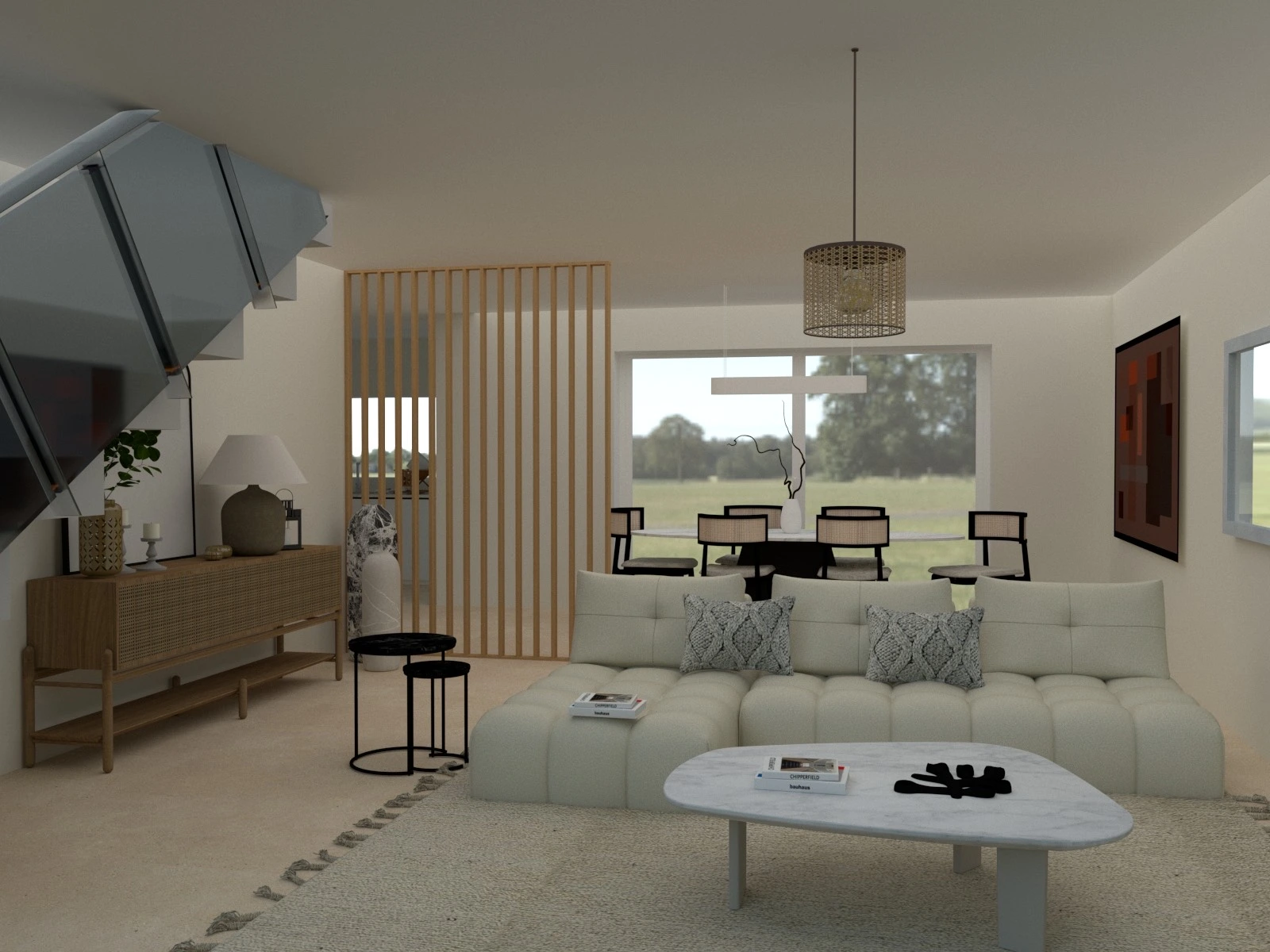 Salon complet pensée par Kimberley gouno architecte d'intérieur